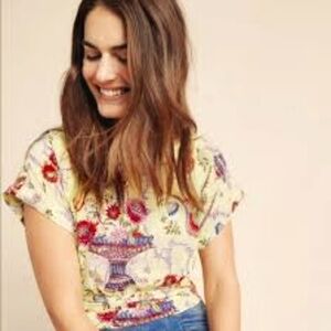 Anthropologie Maeve Yellow Garden Silk Top